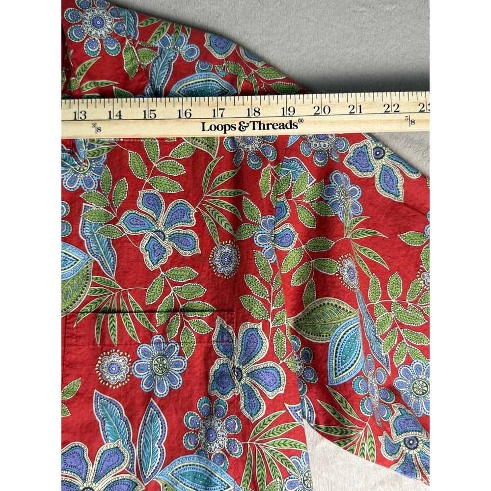 Tori Richard Button Down Shirt Mens M Red Floral Cotton Lawn Hawaii 0300 1922 EX - Picture 4 of 8